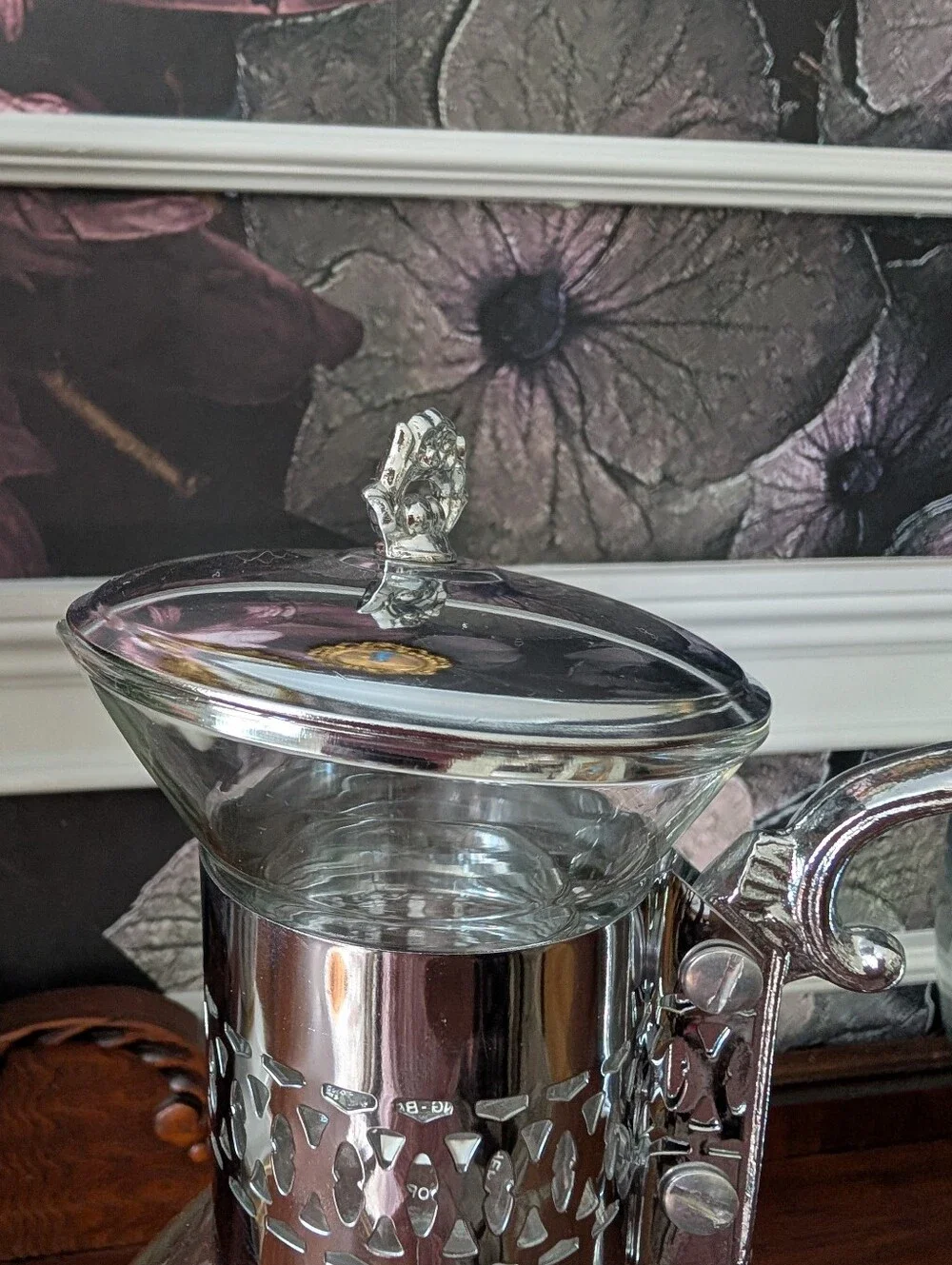 Vintage Princess House Chrome Plated Coffee Carafe with Stand, 14